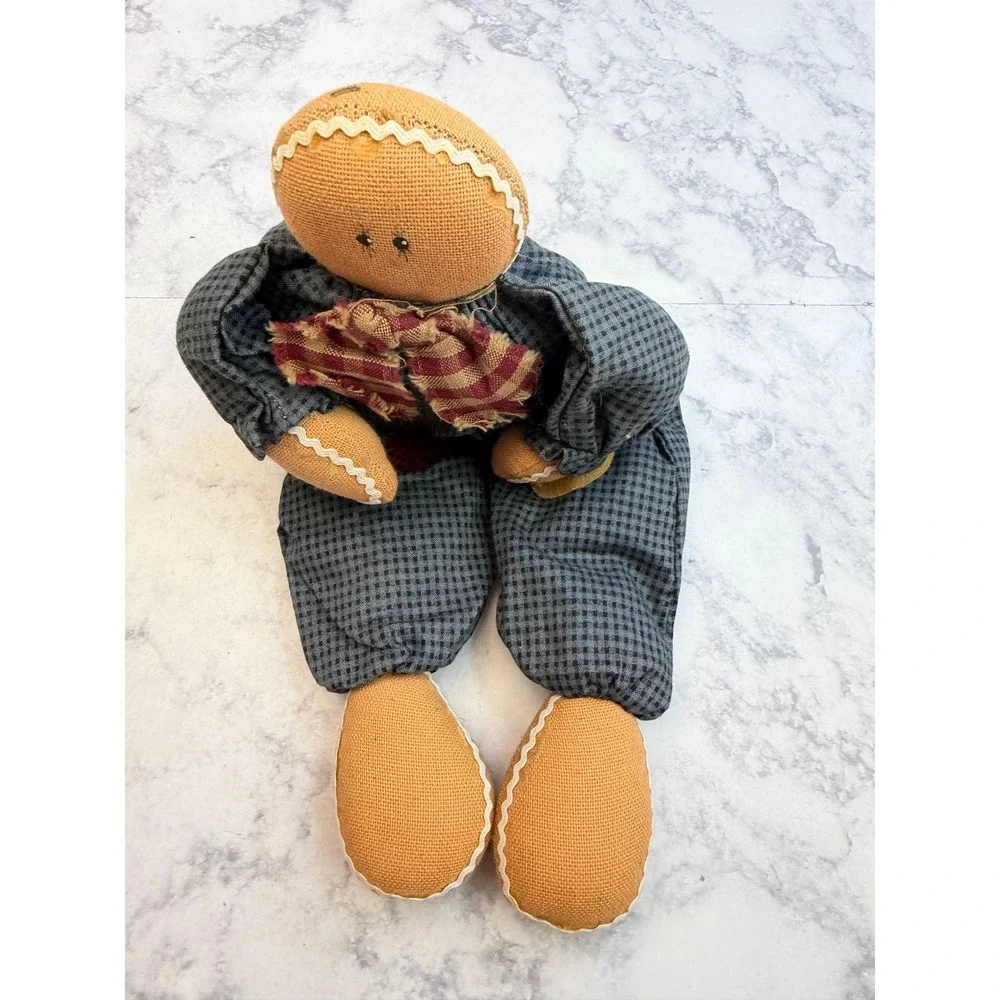 Primitive Gingerbread Man Fabric Doll 11 Inch Rustic Farmhouse Christmas Decor
